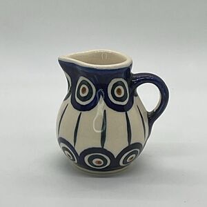 Polish Pottery Dana Boleslawiec Blue and Cream Ceramic Small Pitcher/Creamer